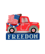 USA Patriotic Plaque Freedom Truck 9 X 7 Inches Wood Red White Blue - £12.49 GBP