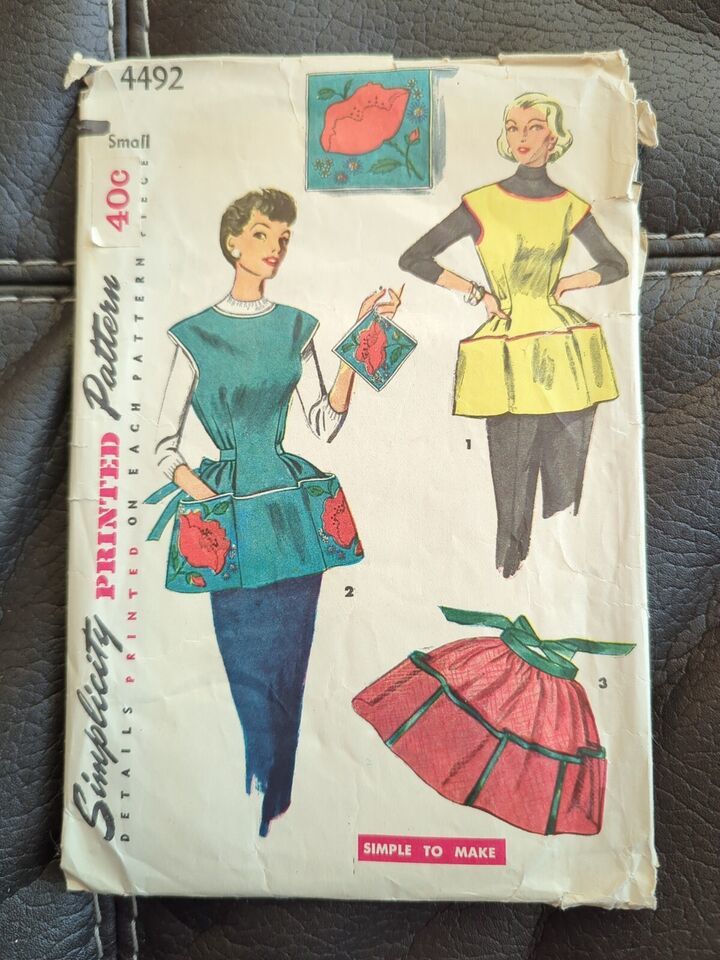 1953 Simplicity Sewing Pattern 4492 Womens Full & Half Cobbler Apron Sz S 11248 - $28.49