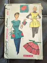1953 Simplicity Sewing Pattern 4492 Womens Full &amp; Half Cobbler Apron Sz ... - $28.49