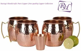 Moscow Mule Pure Copper Mug/Cup 16-Ounce/Set of 4, Hamered with Bonus Sh... - £45.46 GBP