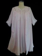 Vintage Shadowline Peignoir Set S Short Gown Robe Pink Lace Embroidery Rosebuds - £54.84 GBP