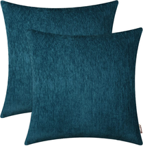 Chenille Throw Pillow Covers 18X18 Inches - Deep Lagoon Chenille Pillow Covers P - £17.27 GBP