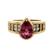 Created Pink Tourmaline Ring Real Solid 14k Yellow Gold 8.0g Size 7 - £861.54 GBP
