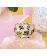 Multi Gemstone Ring, Multi Stone Ring, Cocktail Ring, Yellow Gold Plated... - £117.53 GBP