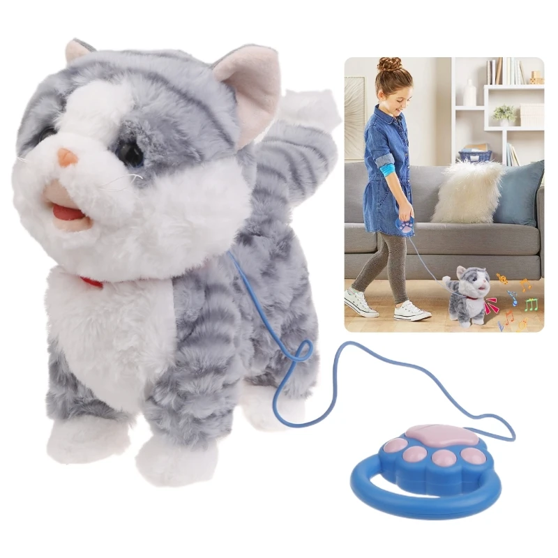 Realistic Walking Cat Toy Electronic Plush Pet Leash Control Cat Toy Kid - £25.93 GBP+