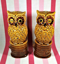 Wonderful Kitschy Vintage Figural Hoot Owls on Wood Stumps Salt and Pepper Set - £7.90 GBP