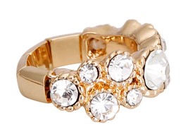 Women Clustered Round Clear Crystal Rhinestone Gold Plated Stretch Fashion Ring - £22.71 GBP