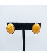 Oval Amber Earrings Clip On Egg Yolk 925 Silver - $1,556.68 MXN