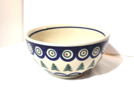 Polish Pottery Boleslawiec Bowl Peacock Eyes Pine Trees Christmas 5.25 x... - $19.59