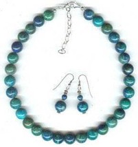 Adjustable 12 mm Chrysocolla (Jasper?) Necklace and Earring Set - £47.96 GBP