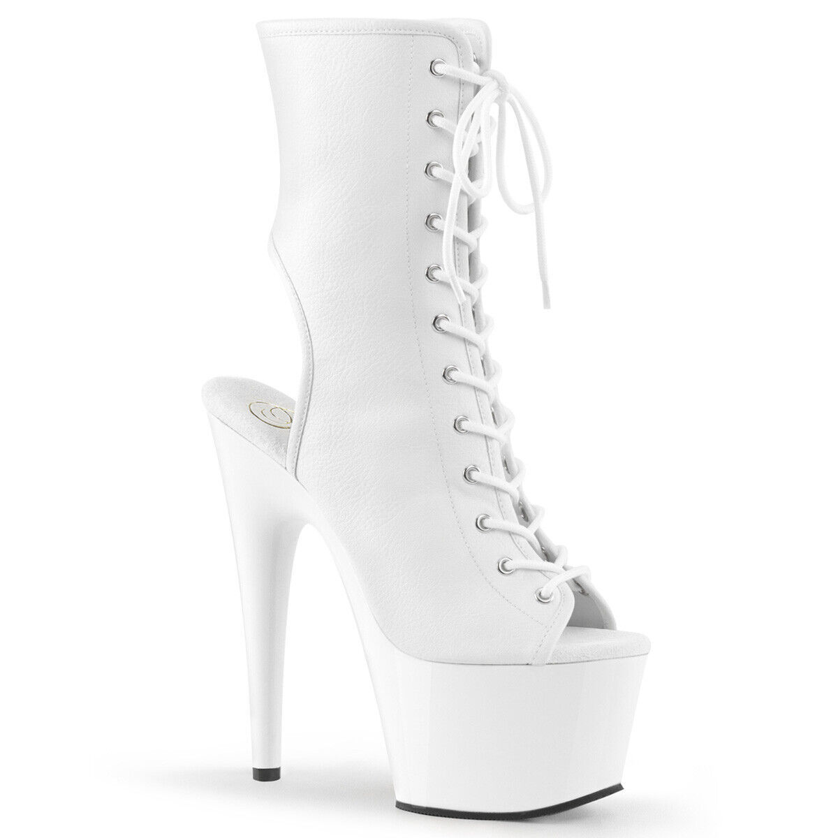 Primary image for PLEASER ADORE-1016 Women's White 7" Heel Platform Open Toe Ankle Side Zip Boots