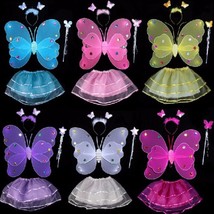 Girls Cosplay 4 pcs Kit Costume Fairy Butterfly Wand Wings + Tutu Dress ... - $17.98