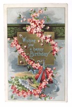 Antique Postcard 1910s Embossed Pink Flowers Wishing You a Happy Birthday no.188 - £6.39 GBP