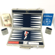 Vtg Skor-Mor Backgammon Set White blue &amp; Grey Leather Briefcase W/Book &amp;... - £33.46 GBP