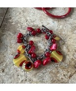 Vintage Art Glass Mushroom Bracelet Charm Style Bracelet Red And Yellow - £21.68 GBP