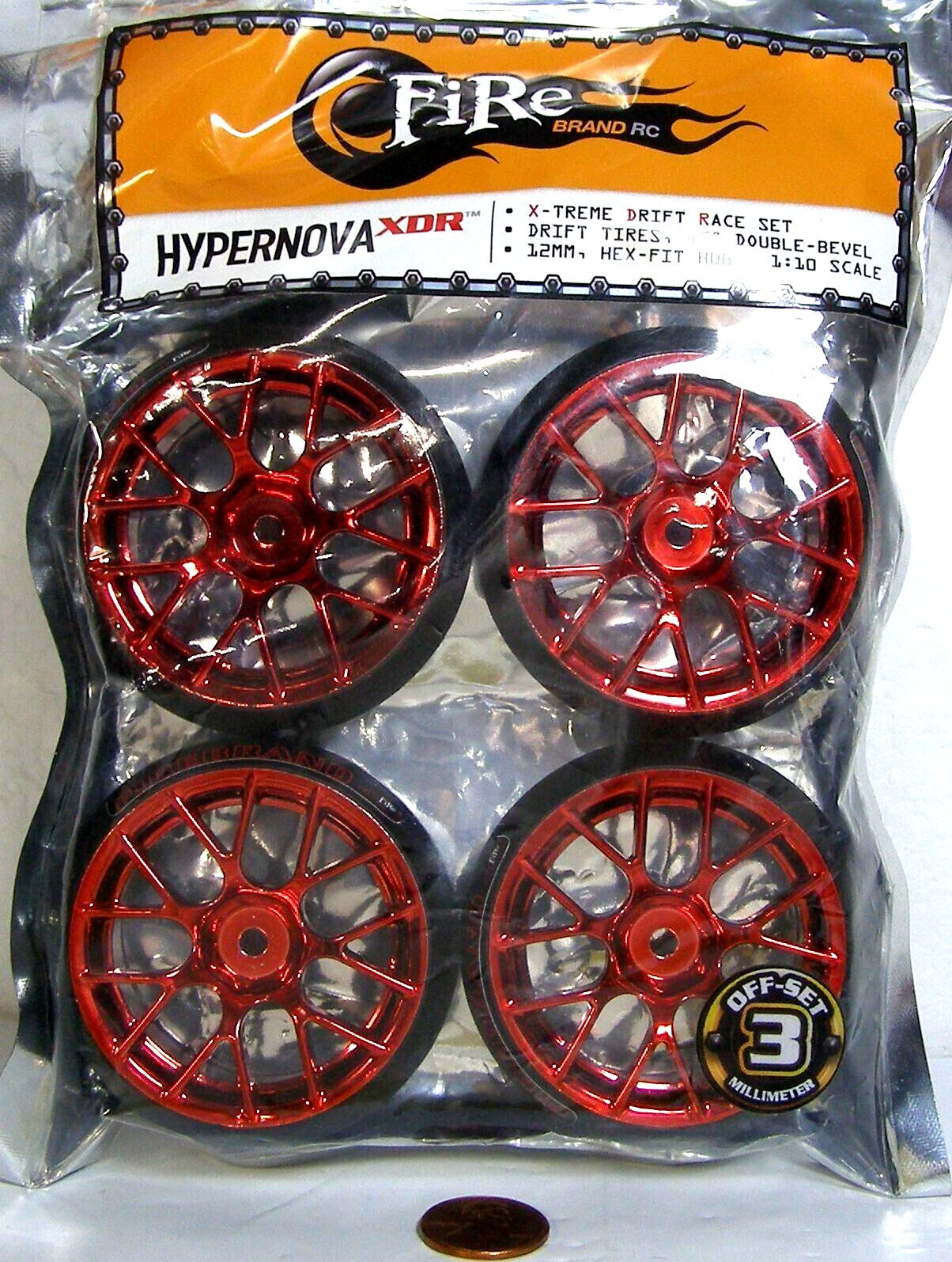 Fire Brand Hypernova XDR Drift Tires 12mm 1:10 Double Bevel Red Chrome SIP - $33.95