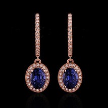 18Carat Rose Gold Natural Sapphire &amp; Diamond Cluster Drop Earrings 2cms 1.50cts - £1,342.32 GBP