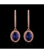 18Carat Rose Gold Natural Sapphire &amp; Diamond Cluster Drop Earrings 2cms ... - $1,735.02