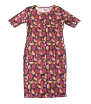 LuLaRoe Julia in Pink &amp; Yellow Leaf Chrysanthemum Mum Floral Sheath Dress S - £7.77 GBP