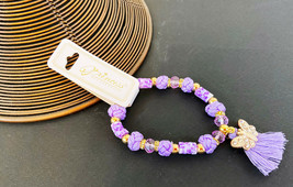 Bracelet: Purple Crystal Beads On Knotted Nylon W/BUTTERFLY New! Many Colors - £2.39 GBP