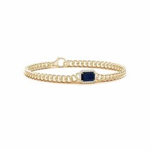 ANGARA Emerald-Cut Sapphire Bracelet with Diamond Halo in 14K Solid Gold - £3,138.44 GBP