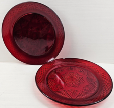 2 Luminarc Antique Ruby Dinner Plates Set Red Floral Cristal D&#39;Arques France Lot - £29.25 GBP