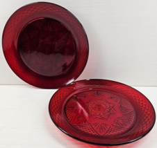 2 Luminarc Antique Ruby Dinner Plates Set Red Floral Cristal D&#39;Arques France Lot - £29.00 GBP