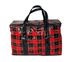 Large Vintage Tartan Red Black Plaid Lunch Insulated Cooler Bag Ladys Pr... - $42.56