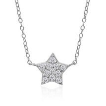 0.10CT Redondo Corte Diamante Natural Estrella Colgante Collar 14K Blanco Oro - £164.73 GBP