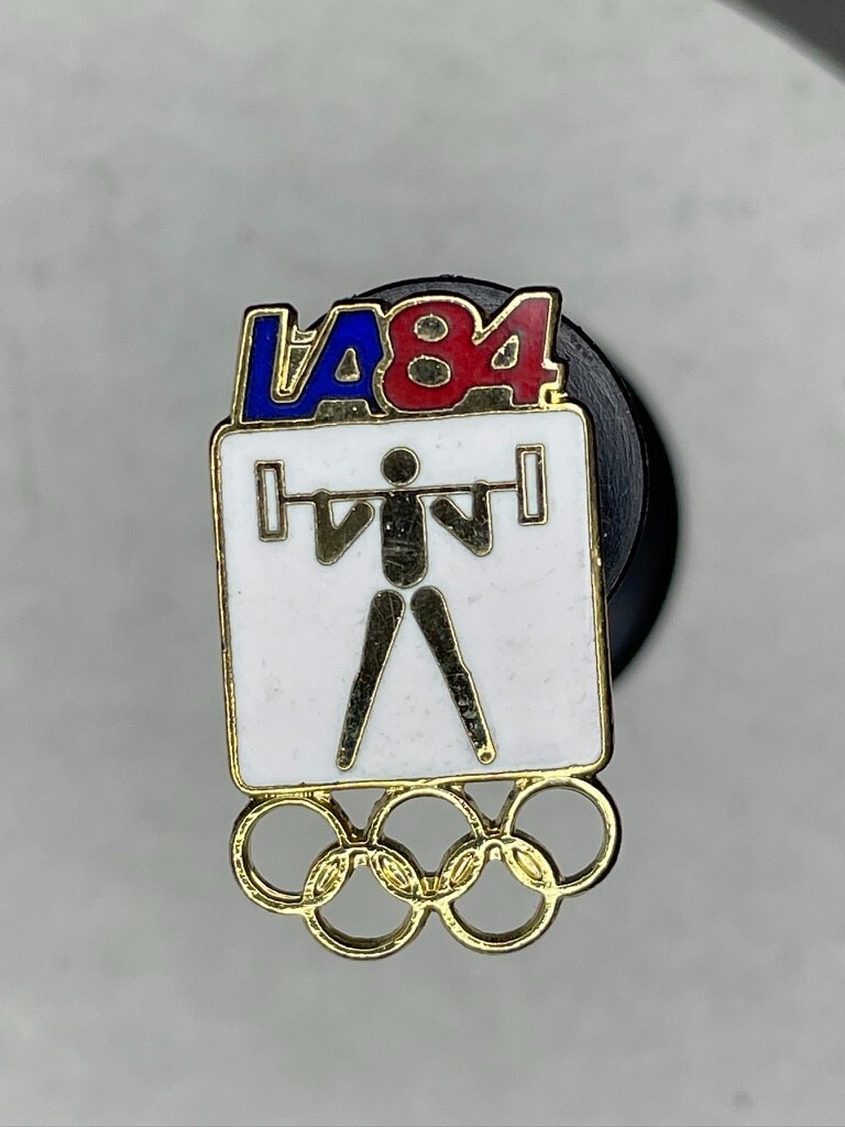 Olympic Summer Games Souvenir Lapel Pin Los Angeles 1984 Weightlifting - $14.85