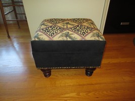 PALM/LEOPARD Tapestry Hinged Top Storage Ottoman FOOTSTOOL-17&quot; X 15.5&quot; X 14.5&quot; H - £38.59 GBP