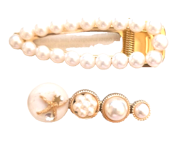 Two NWOT Hair Slide Clips Imitation Pearls Gold Tone - £5.87 GBP