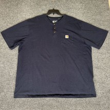 Carhartt Henley Shirt Men 2XL Navy Blue Short Sleeve Loose Fit Knit Pock... - $17.11