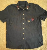 Karen Scott Patriotic Denim top Star metallic Stars Red Blue Silver Size... - €9,81 EUR