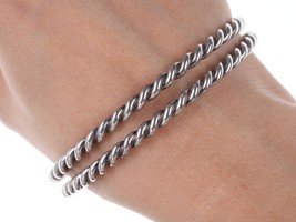2 Vintage Southwestern Twisted rope sterling silver bangles x - £105.91 GBP