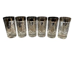 Vintage Kimiko Bar Glasses Silver Guardian Shield Tall Tumblers MCM Set of 6, 8” - £43.52 GBP