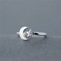 925 Sterling Silver Jewelry Korean Version Of The Simple Fashion Star Moon Ring - £7.98 GBP