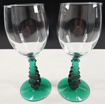 (2) Libbey Christmas Tree Water Goblets Set Clear Green Stemware Holiday Glasses - £23.71 GBP