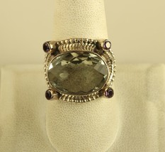 Vtg Sterling Silver Signed Nicky Butler Prasiolite &amp; Purple Amethyst Oval Ring - £71.22 GBP