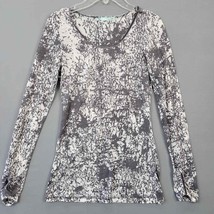 Maurices Women Shirt Size S Gray Preppy Splash Print Classic Long Sleeve Casual - £7.88 GBP