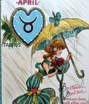 Tuck Postcard Dwig Signed Victorian Lady April Zodiac Taurus Series 128 Unused - £24.98 GBP