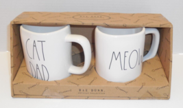 Rae Dunn Cat Dad &amp; Meow Coffee Mug Set of 2 Cups Cat Lover GIFT New In Box - £19.54 GBP