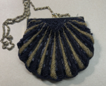 Vintage Gold and Black Beaded Seashell Design Evening Bag 6 inch - $20.19