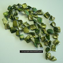 3 Strnds Peridot grn dyed baroque Mabe mother of pearl shell nugget bead... - $6.88