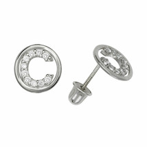 Letter &quot;C&quot; Initial Round Child Stud Earrings Screw Back 14K White Gold - $63.34