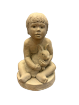 Figurine Easter Sculpted Treasures Ceramic Boy Holding Rabbit Sculpture Vtg 6 In - £22.31 GBP