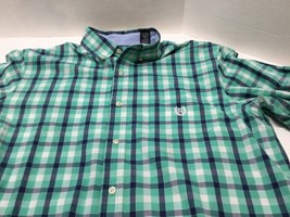 CHAPS Easy Care Mens Button Front Green &amp; Blue Plaid Button Down Collar L - £7.56 GBP