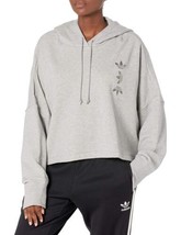 adidas Originals womens Large Logo Cropped Hoodie Sweatshirt FS7235 Gray - $30.06+