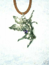 New Fantasy Dance Fairy Fae W Purple Gem Usa Pewter Pendant Adj Cord Necklace - £6.90 GBP