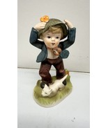 Vtg Studio Art Happy Boy White Cat Porcelain Figurine - $17.98 CAD